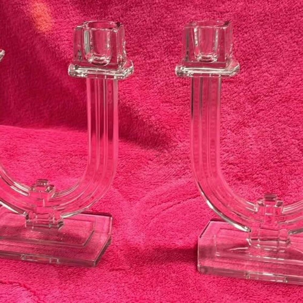 Heisey Glass 2lite Art Deco Candelabra candlestick holder wedding decor (h16-4)